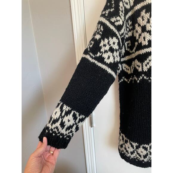 Express Tricot 100% wool vintage sweater black fairisle oversized y2k Size Med - Picture 4 of 7